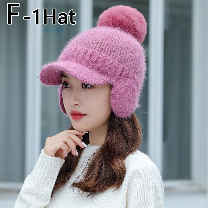 Bonnet Skullies tricoté pour femme, bonnet épais et , couvre-chef de unisexe, ensemble d'équitation en plein air, hiver: F