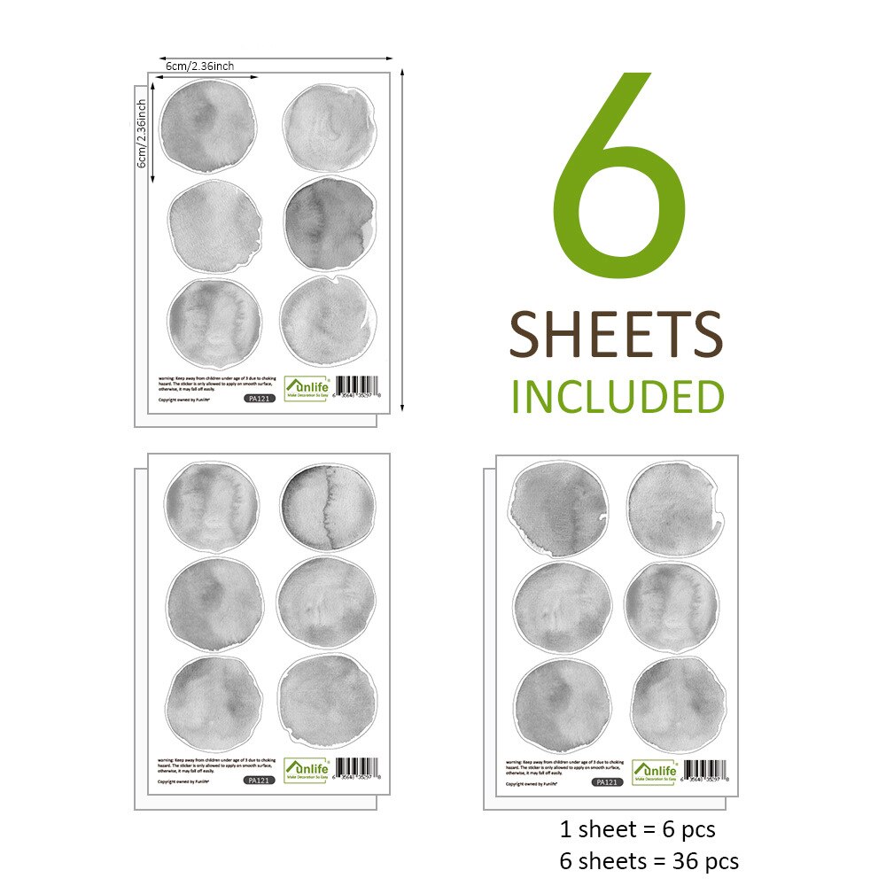 36 stuks/set aquarel stippen muurstickers kinderkamer babykamer woondecoratie babykamer muurstickers muurstickers behang: Grijs