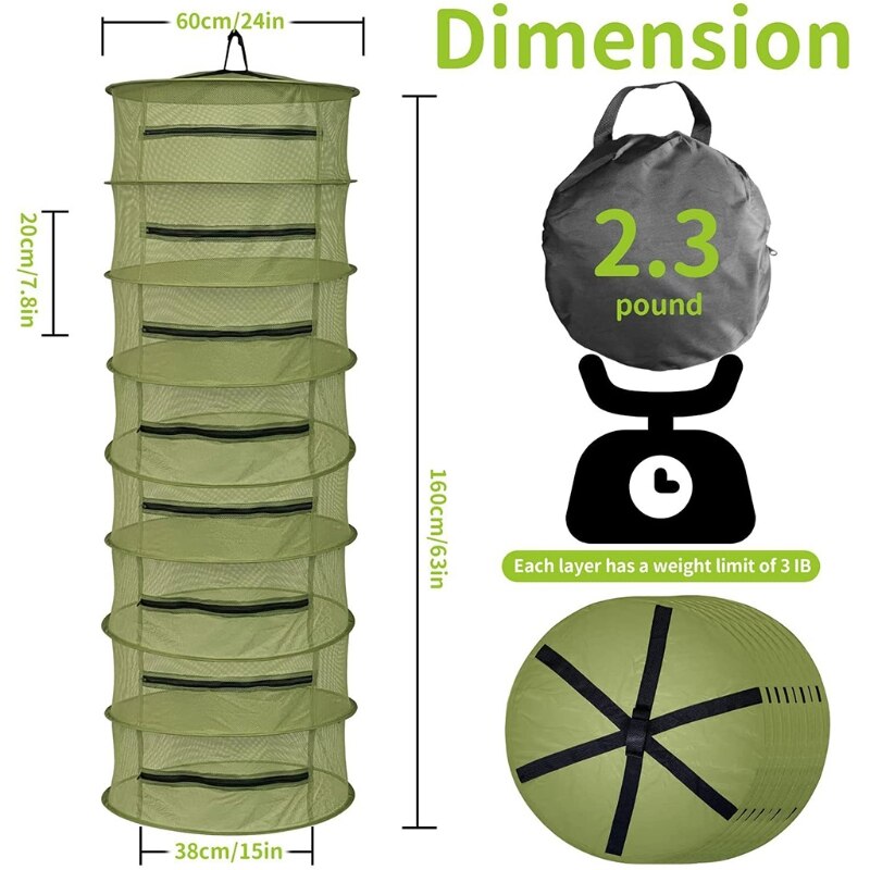 28GF 2/4/6/8 Layers Herb Drying Rack Net Tea Shelf Mesh Zipper Hanging Plant Dryer