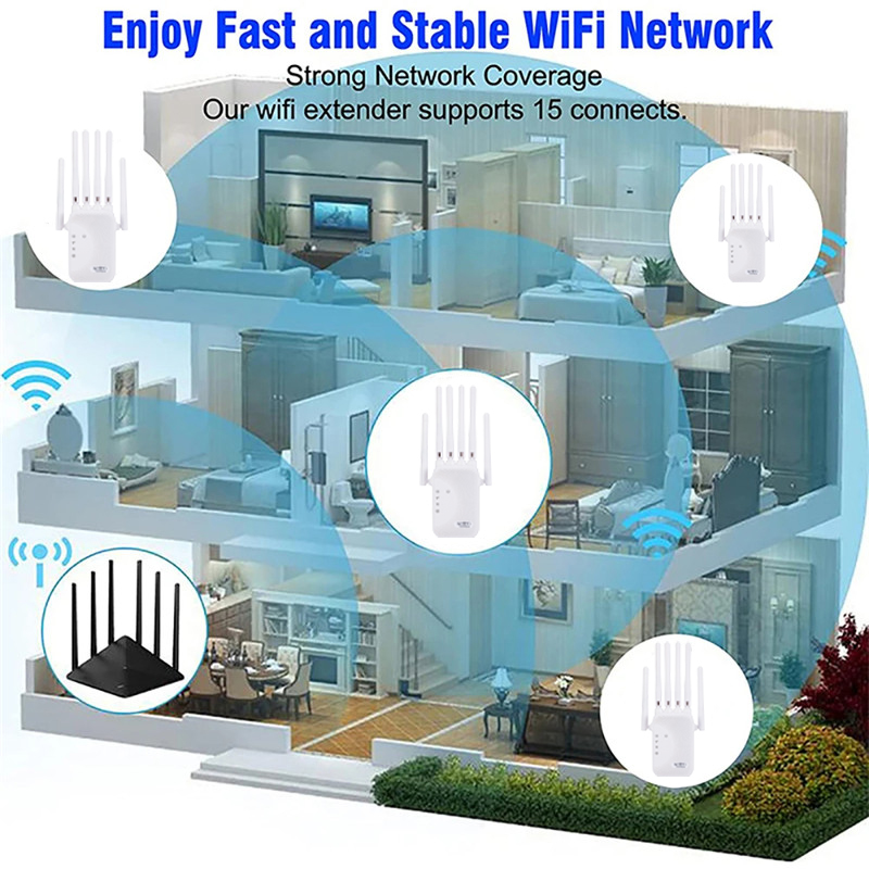 1200Mbps WiFi Repeater Wireless Extender Dual Band 5GHz&2.4GHz Network Amplifier 802.11AC Wi Fi Router Signal High Gain Antennas