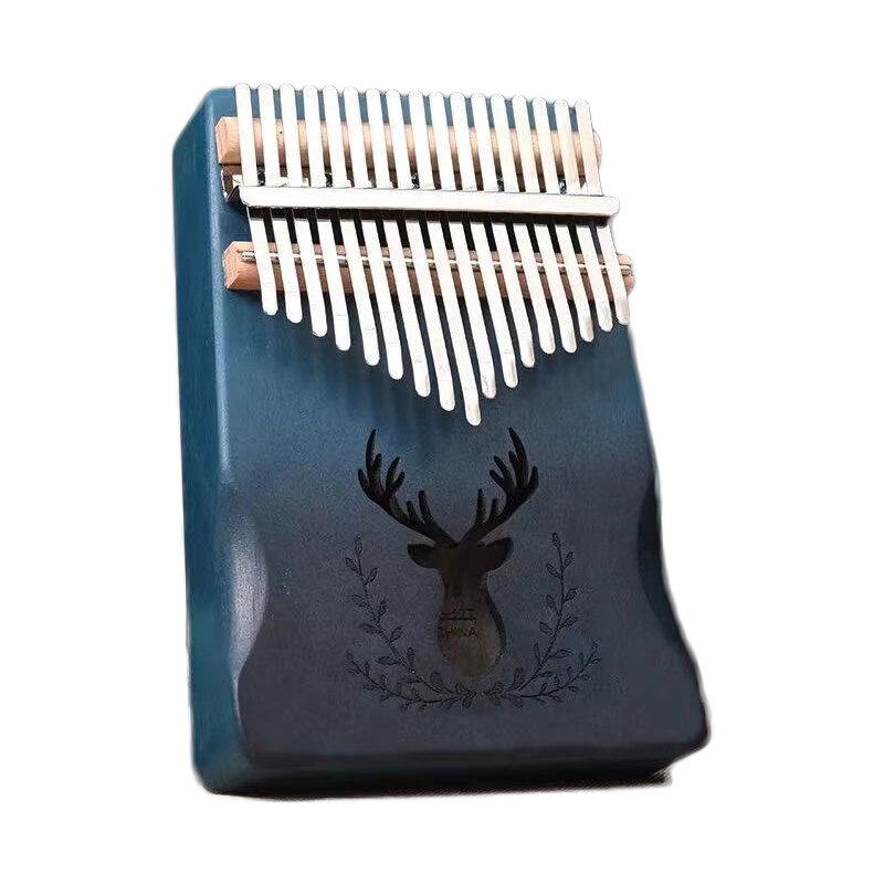 Kalimba Daumen Klavier 17 Schlüssel Mahagoni Finger Klavier Hinweis Geschnitzt mit Lernen Anweisung und Melodie Hammer Hirsch aufbringen Holz Farbe: Blau 3