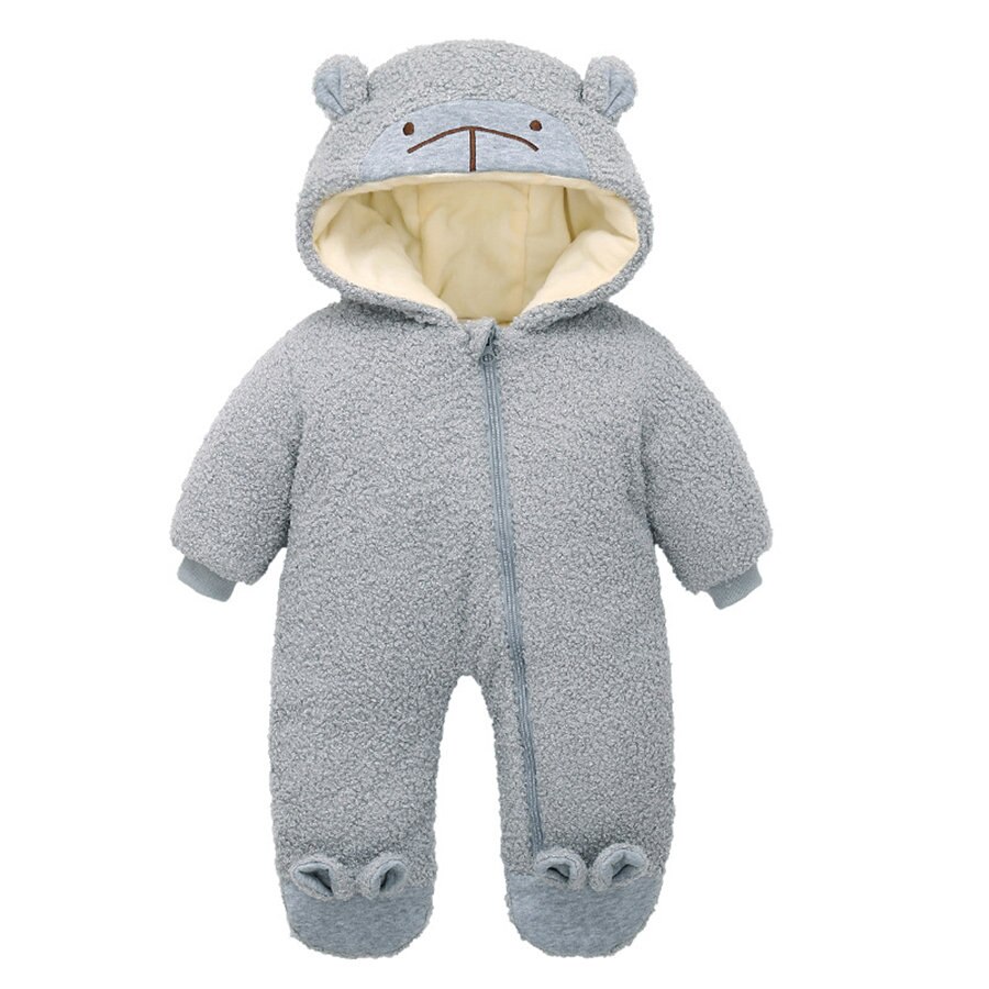 Winter Cartoon Beer Dikke Fleece Rompertjes Baby Boy 12M Tot 24M Leeftijd Hooded Flanel Jumpsuit Peuter Grijs Baby meisje Romper Met Oren: GRAY / 18m