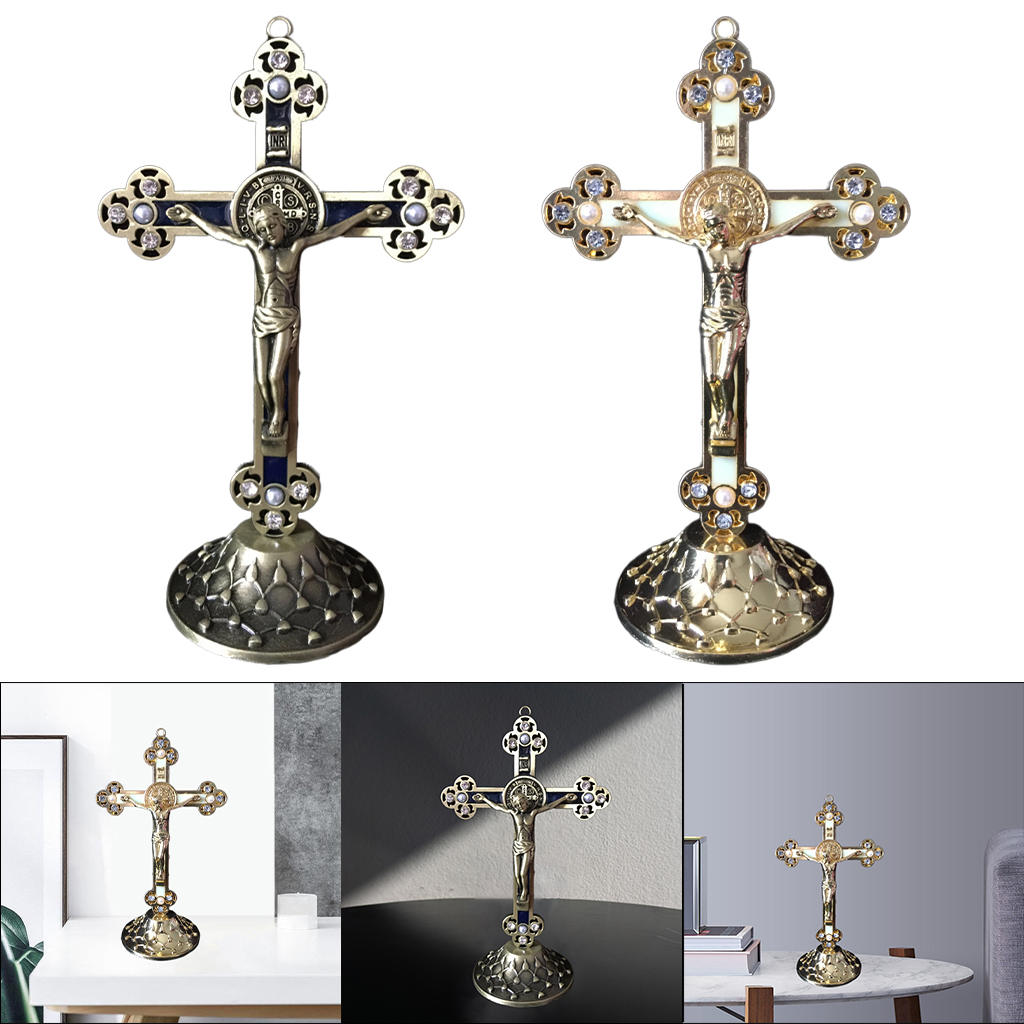 Crucifix Wall Cross (Hanging or Standing), Catholic Wooden Jesus Cross Wall Decor