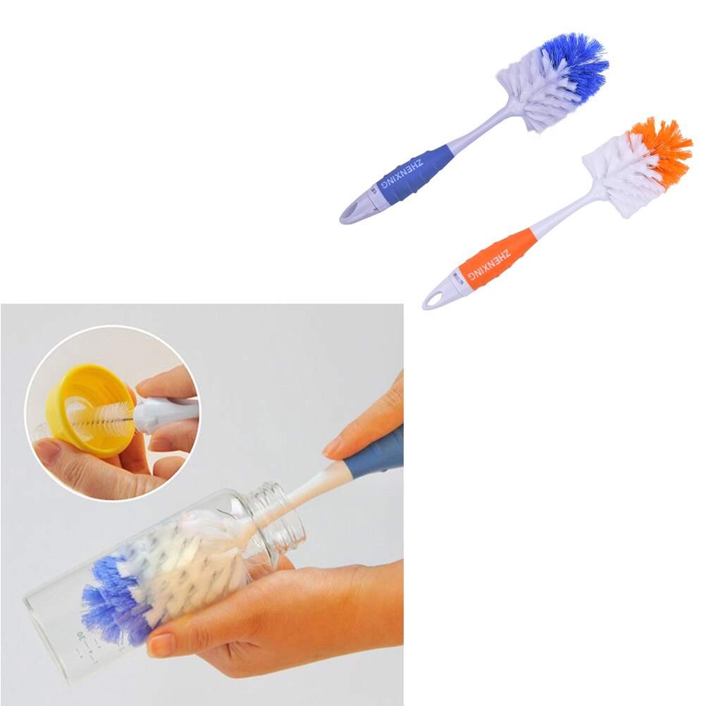 2in1 Baby Fles Borstels Voor Cleaning Kids Baby Kind Melk Feed Fles Tepel Fopspeen Nozzle Uitloop Buis Reinigingsborstel