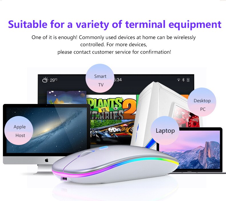 RGB Wireless Mouse Computer Mouse Silent Ergonomic Rechargeable Mice With LED Optical Backlit USB Mice For PC Laptop