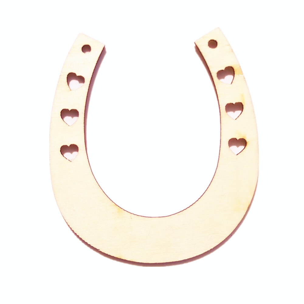 12x Wooden Unpainted Embellishment Craft Cut Horseshoes with Heart Cutout Pieces Crafting for DIY Craft Wedding Decor Accessory
