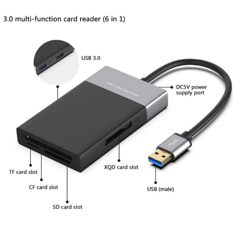 Free-Driver 6in1 Multi USB 3.0 HUB Card Reader USB 3 To CF XQD SD TF Memory Card Reader writer OTG Adapter For Win Vista Mac PC