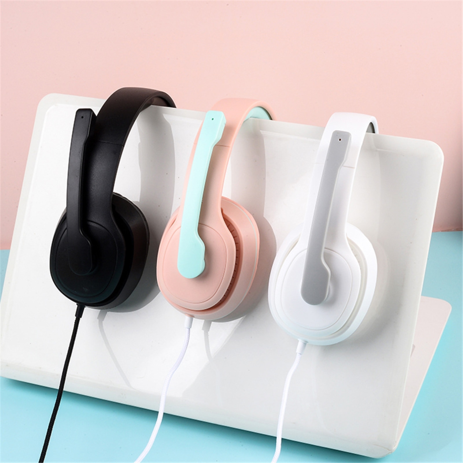 Dual Colors Wired Gaming Headphone Adjustable Headset with Mic for PC/Phone