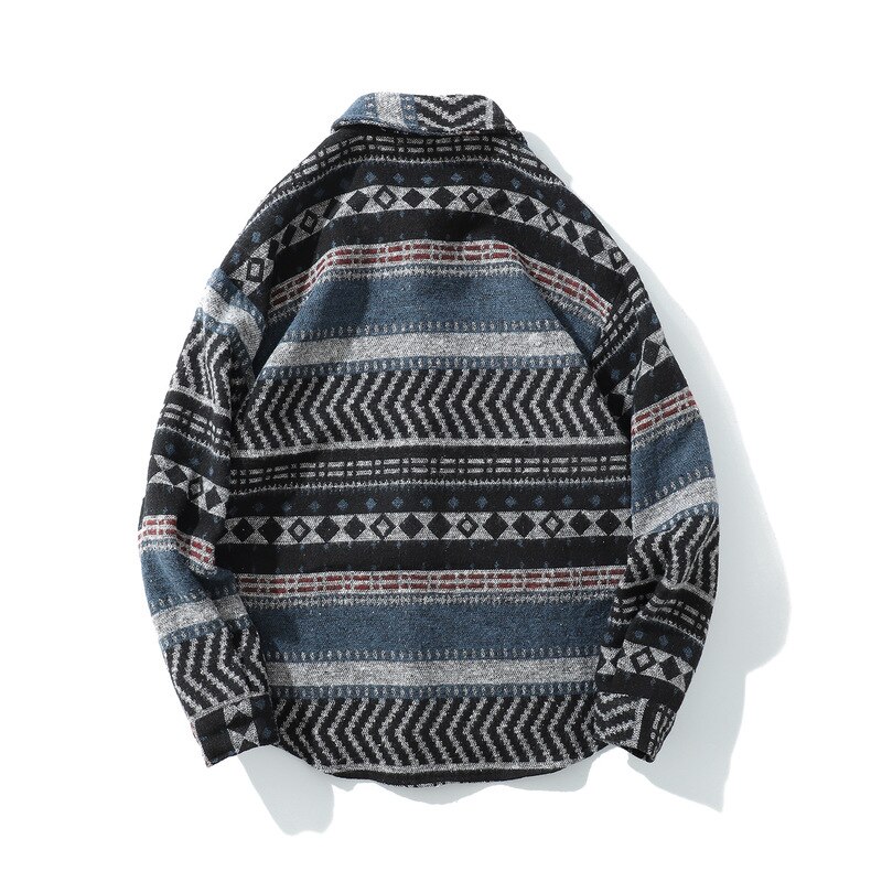 Chemise en laine géométrique hommes manches longues printemps tribu hommes chemise Streetwear vêtements