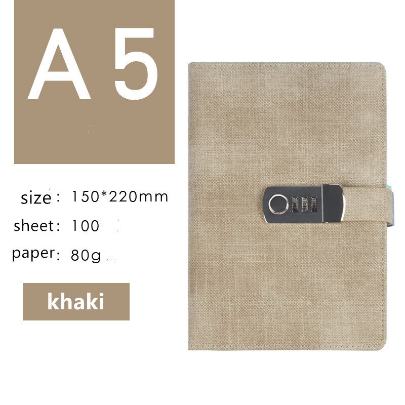 Password Notebook Students Leather Password Travel Retro Loose-leaf Notebook Password A5 Notebook: Kahki
