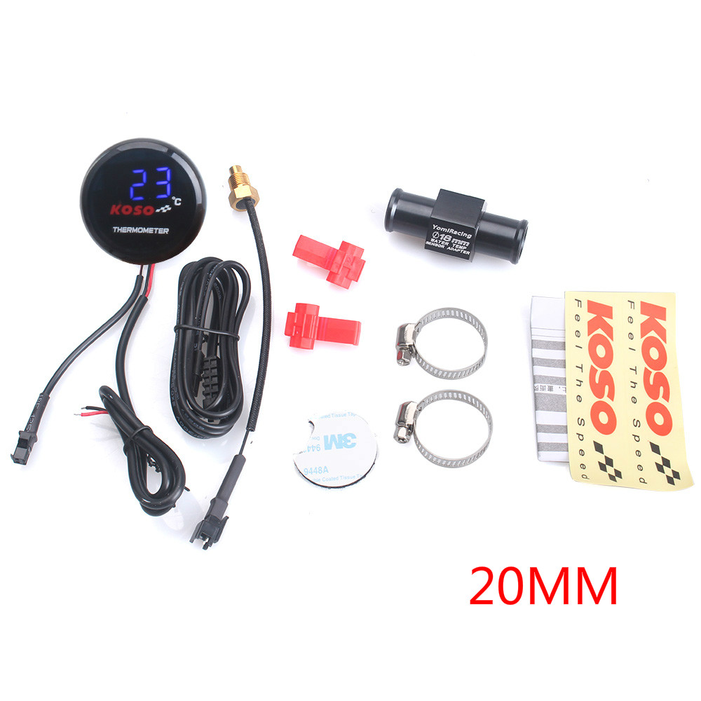 Universal Motorcycle Thermometer Instruments Water Temp Temperature Digital Display Meter Gauge Sensor Adapter For KOSO: Red
