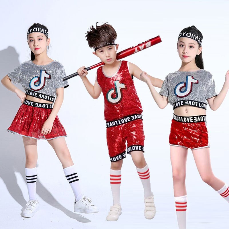 Trajes de baile de Jazz para niña, Ropa de baile en el escenario, de Hip hop, trajes de baile con lentejuelas