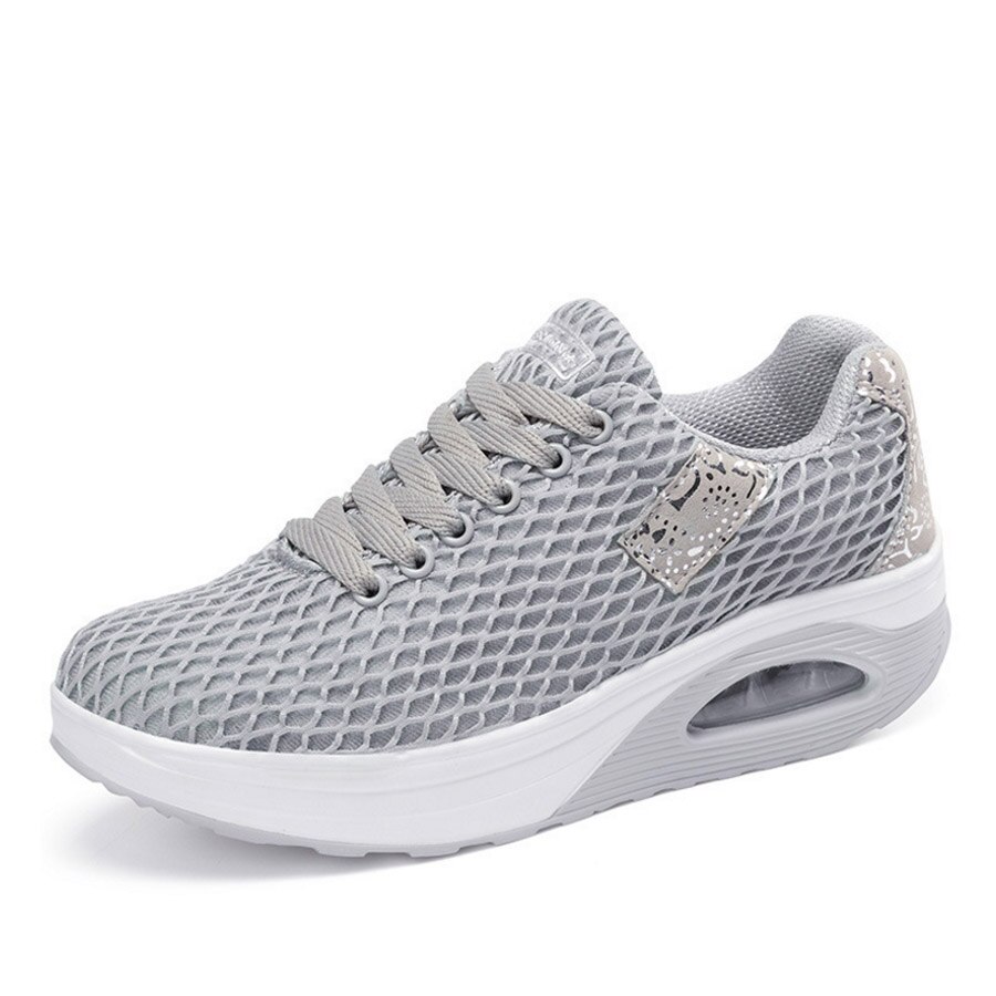 Vulcanisée Plate-Forme Chaussures À Semelles Compensées Air Maille À Lacets Femmes Baskets Printemps été Chaussures À Talons Hauts Femmes Chaussures Décontractées zapatos mujer: GRIS / 7.5