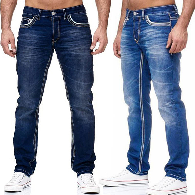 Men Jeans Black Straight Pants Spring Autmun Pockets Denim Casual Tousers Light Blue Streetwear Jeans Men
