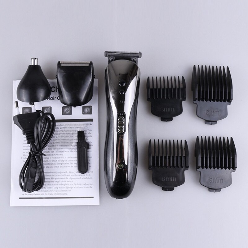 Mænd alle  in 1 genopladelige hårklipper skæg næse øre barbermaskine hårskæring trimmer vandtæt trådløs elektrisk barbermaskine barbermaskiner: 03 eu stik