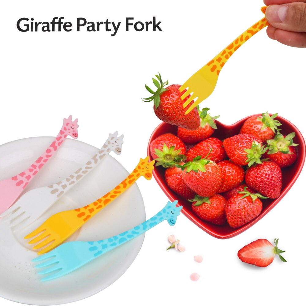 Hoomin 12 stk/sæt frugtsnack tandstikker salat ørkengafler tegneserie giraf form madhakke bordservice gadgets køkkenværktøj