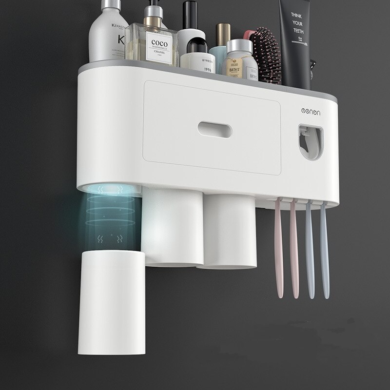 Toothbrush Holder Wall Automatic Toothpaste Squeezer Dispenser Magnetic Adsorption Inverted Cup Storage Rack Bathroom Accessorie