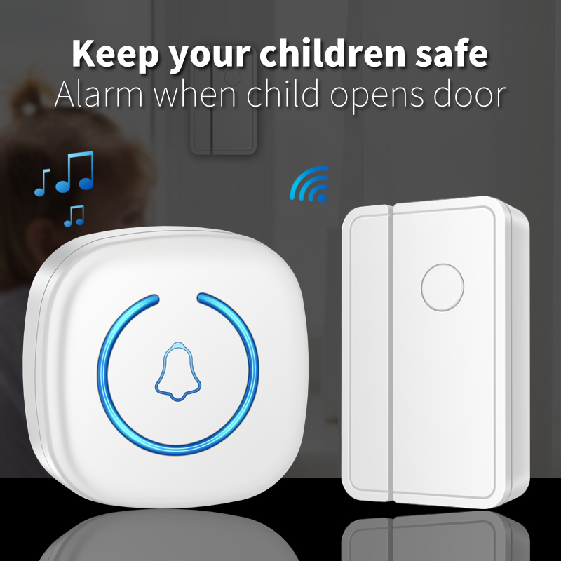 CACAZI Door Sensor Chime for Door Opens Outdoor Split Sensor Doorbell Adjustable 60 Ringtones LED Indicators Entry Alert Chime