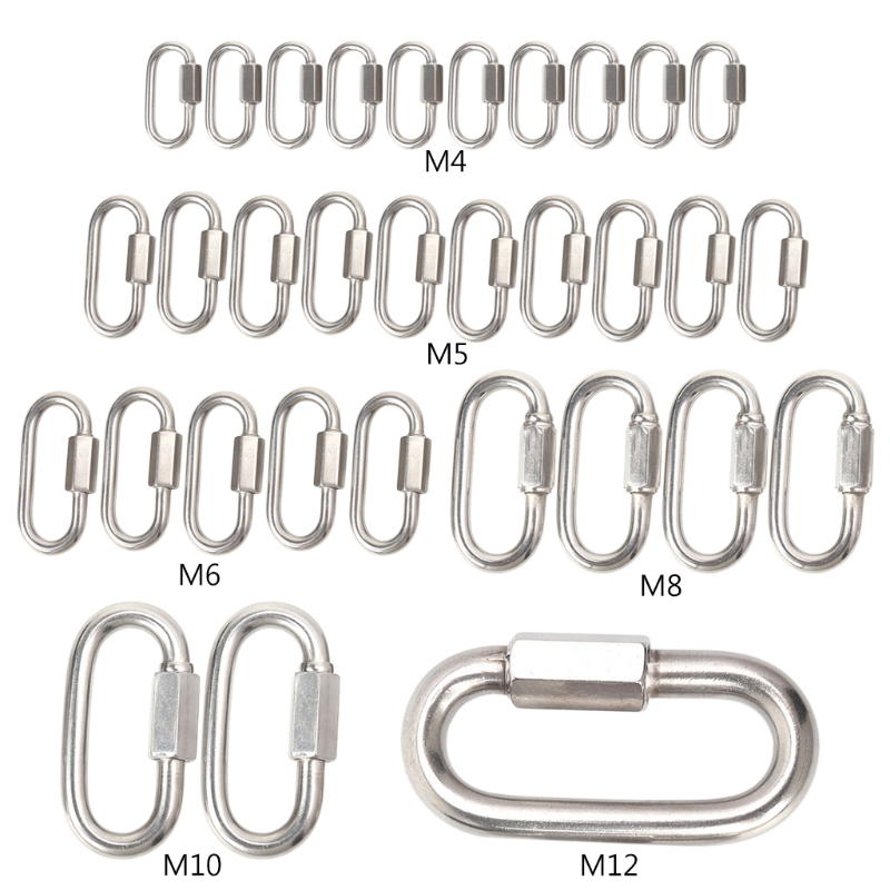Stainless Steel Quick Link Threaded Chain Connector D Shape Locking Carabiner Heavy Duty for Camping Hammock Swing Trailer