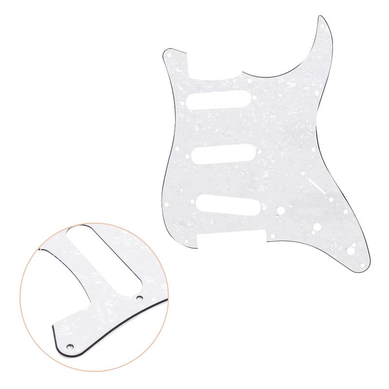 Golpeador de guitarra blanco perla, placa raspadora, estilo Strat, 3 capas