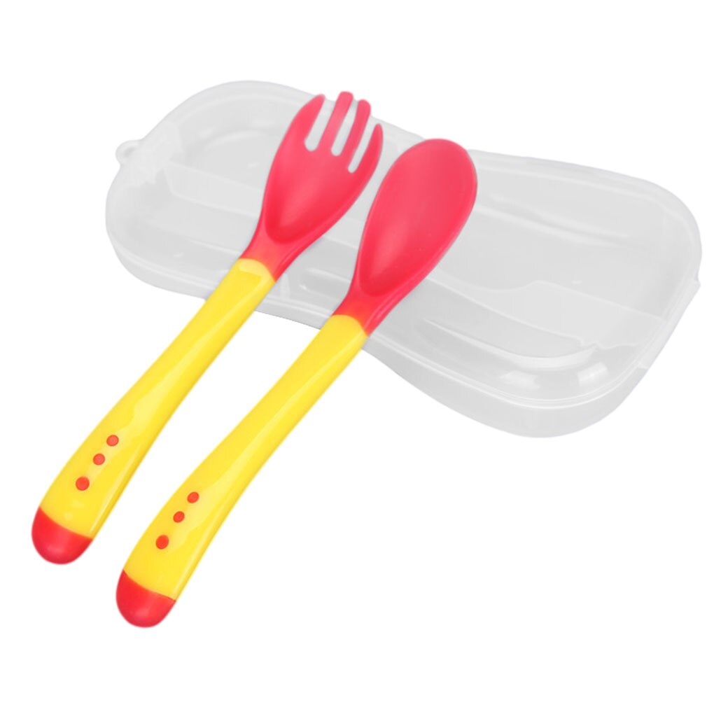 Bebé cuchara Temperatura de detección niño Tenedor de silicona arco alimentación de bebé cuchara Sensor de temperatura cucharas: B