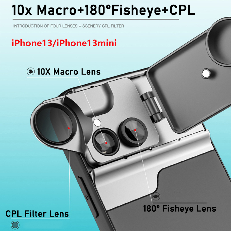 5 In 1 Telefoon Lens Case Kit 10X 30X Super Macro Lens Cpl Filter Fisheye 2X Telelens Cover Voor iphone 13 Mini/13 Pro Max
