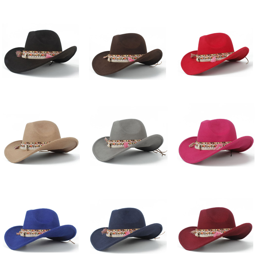 Kvinder uld hule vestlige cowboy hat dame jazz outback jazz toca sombrero cap størrelse 56-58cm