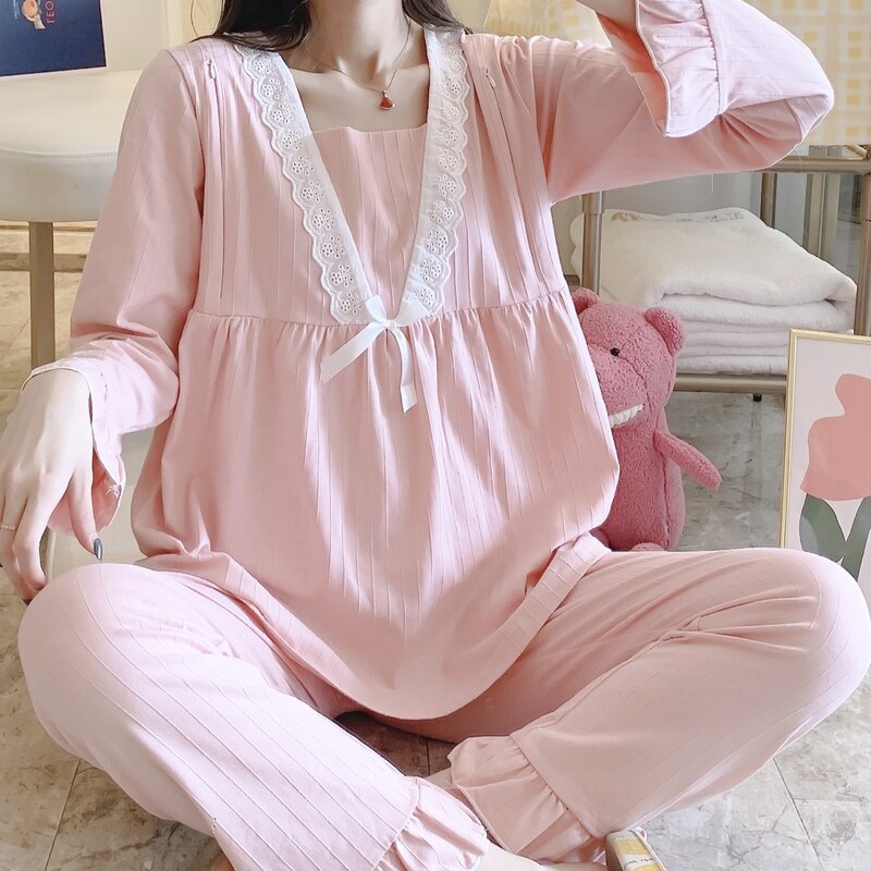 Maternity Pajamas Spring Summer Thin Loose Casual Solid Color Modal Confinement Clothing Maternity Home Service Suit