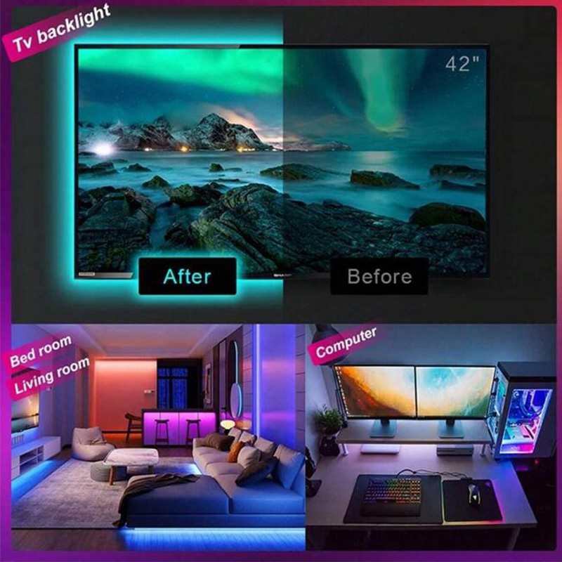 Tira de luces Led de 1-30M, luces LED RGB con Control por aplicación Bluetooth para TV, USB, 5V, WIFI, cinta Led para retroiluminación de TV, decoración de y habitación