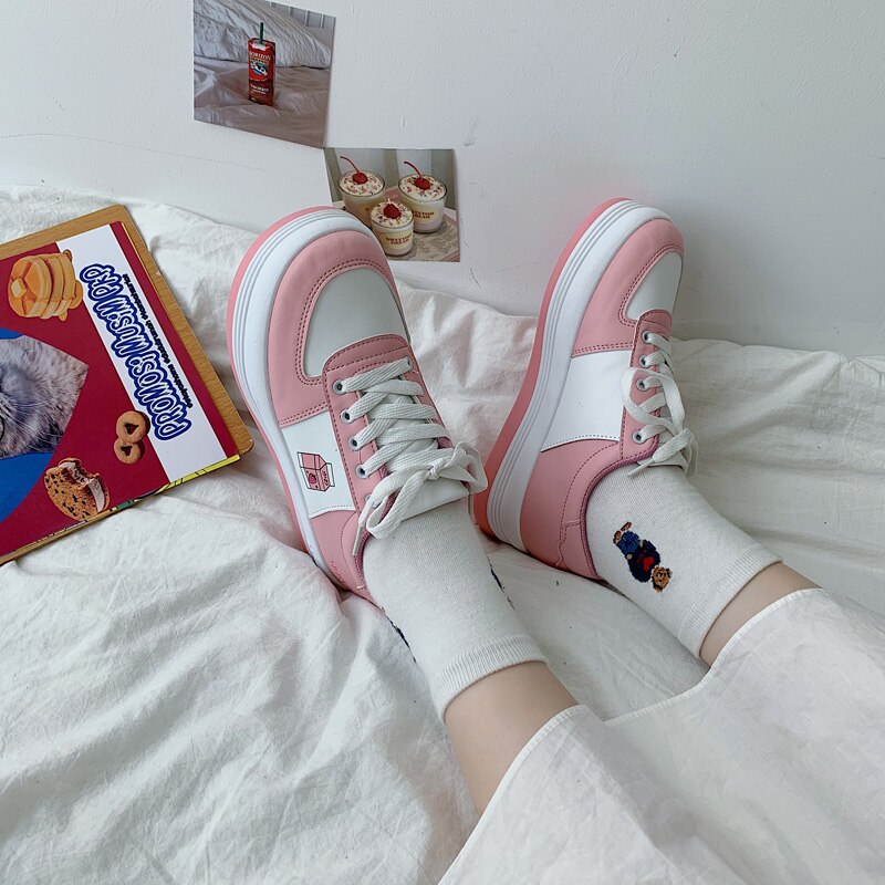 Korean Shoes Soft Autumn All-Match Round Toe Casual Female Sneakers Comfortable Fall Cross Small Solid PU Leisure