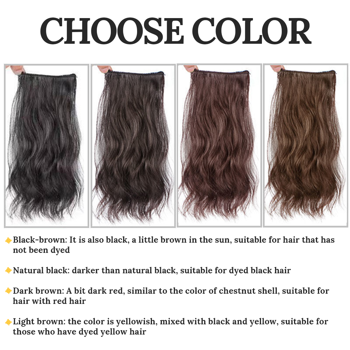 Watergolf synthetisch haarverlenging met twee clips Clip-on dameshaar Natuurlijk krullend zwart haarstuk Naadloze haaraccessoires