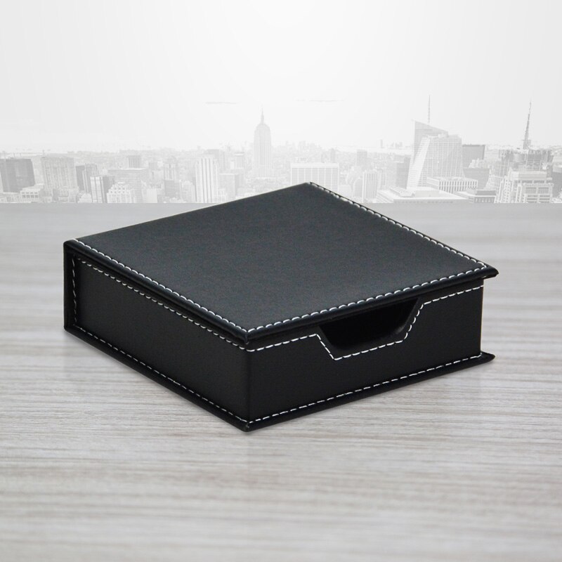 PITEBO black brown leather note business card stationery holder storage box case with a lid desk organizer