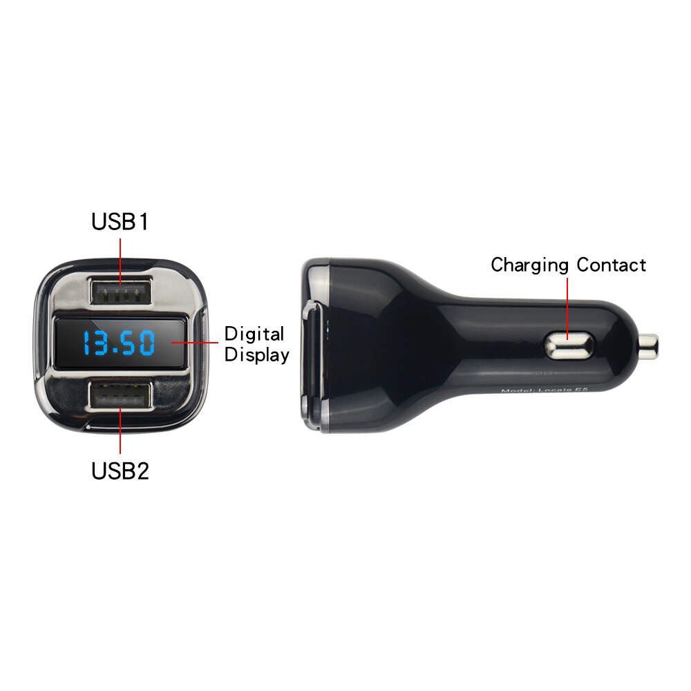 Hoge Nauwkeurigheid Smart Car charger Real-time Datum Monitoring Dual USB Zwart Lokaliseren E5 ingangsspanning DC 12 V-24 V