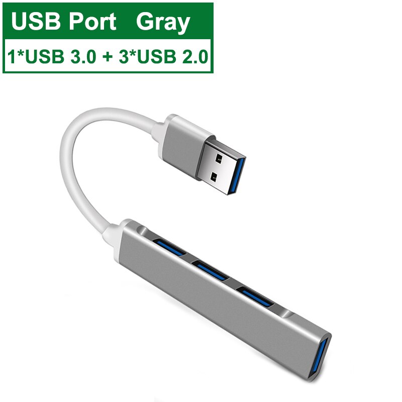 Hub USB 4 Ports USB 3.0 Type C Hub Multi Adaptateur Répartiteur Haute Vitesse jusqu'à 5 Gbit/S Pour PC Ordinateur Accessoires USB 3.0 2.0 Ports: USB Gray