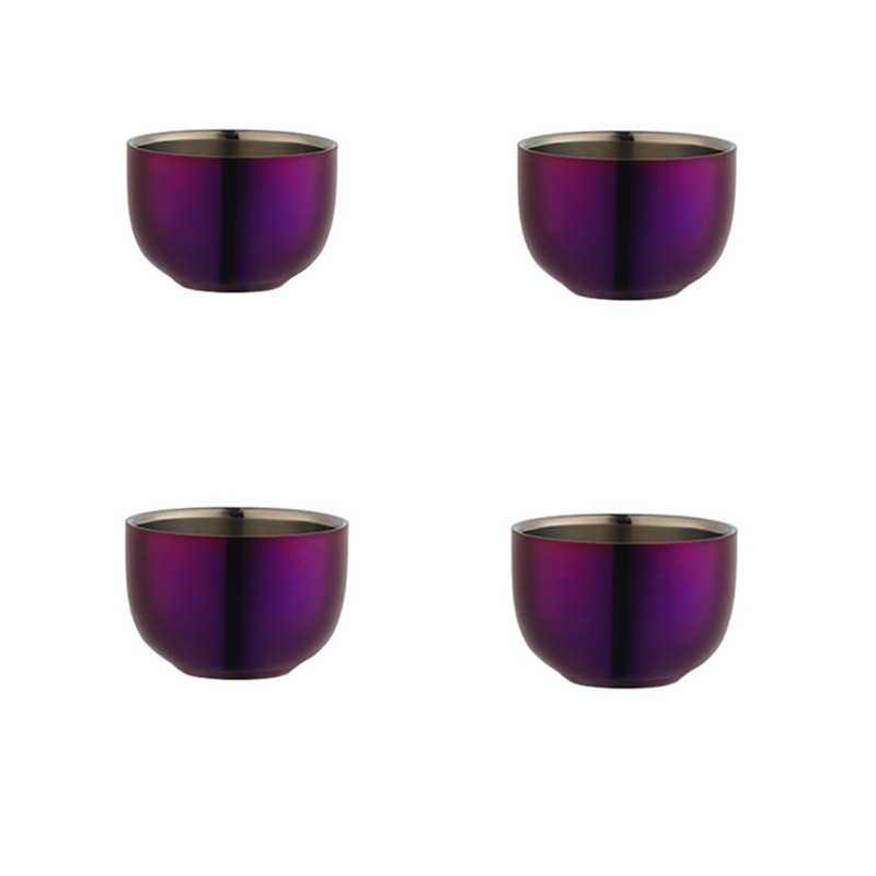 Ensemble de tasses à thé en acier inoxydable, 4/8 pièces, avec plateau et support amovible, tasse en or Double couche Anti-brûlure, service à thé: Purple 4pcs