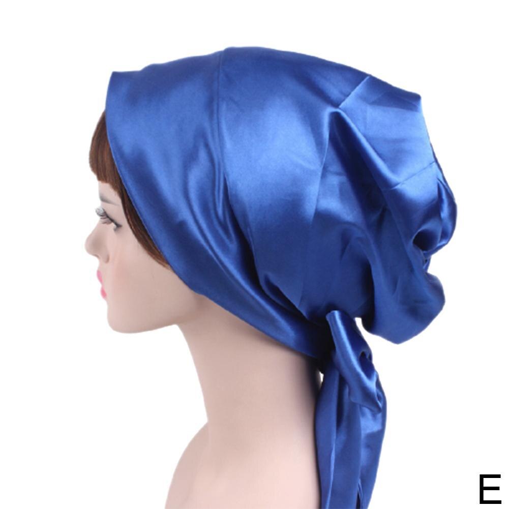 Soft Silk Women Night Sleep Shower Cap Adjustable Ladies Long Hair Care Bonnet Headwrap Hat Durag Soft Satin Hats Accessories: E