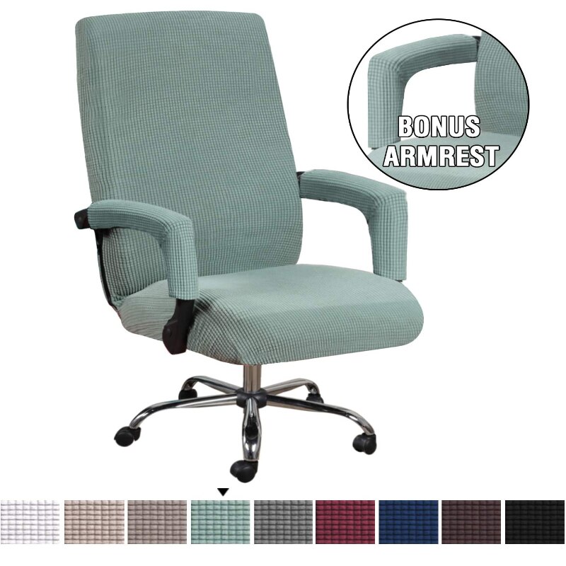Spandex Computer Chair Cover Stretch Office Chair Cover Dustproof Seat Case Protector Removable Slipcovers With Armrest Covers: Green / S 2pcs Armrest cover