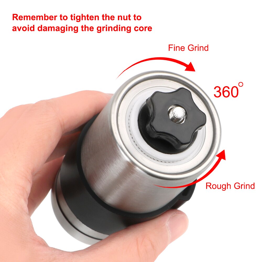 Molinillo de café de cerámica Manual de 2 tamaños, molinillo de café de acero inoxidable ajustable con anillo de lazo de goma, utensilios de cocina fáciles de limpiar