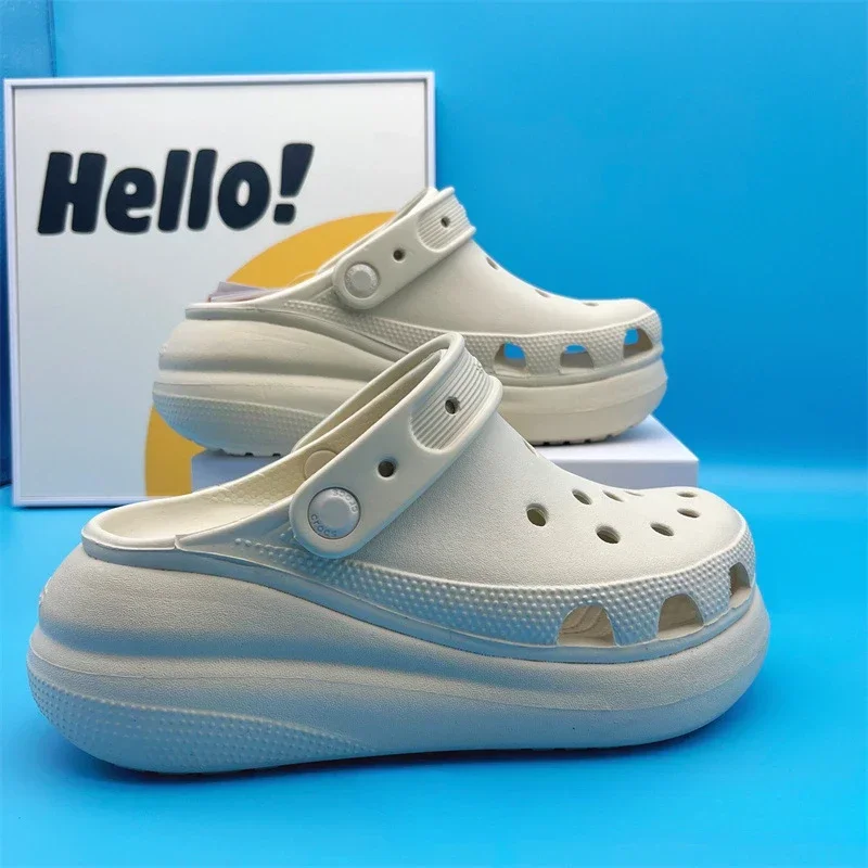 Sandales nuage respirantes à trous bouffants Crss – Chaussures blanches à plateforme toutes saisons pour femmes pour le style de rue/plage: Bleu / 37