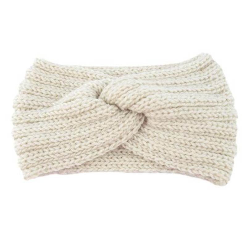 Winter Quer Knoten Stirnband Einfarbig Gestrickte Warme Haarband Dame Weibliche Haar Zubehör Wärmer Ohr Häkeln Elastische Haar Bands: Beige