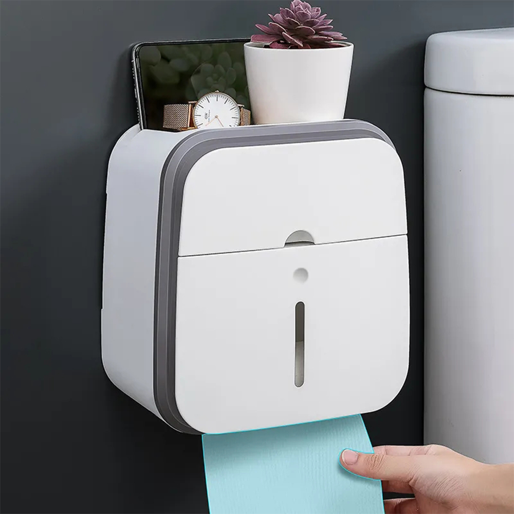 Tissue Box Storage Tissue Box Cover Toilet Tissue Box Toilet Toilet Paper Rack Wall-mounted Pumping Box Perforated Tissue Rack: grey