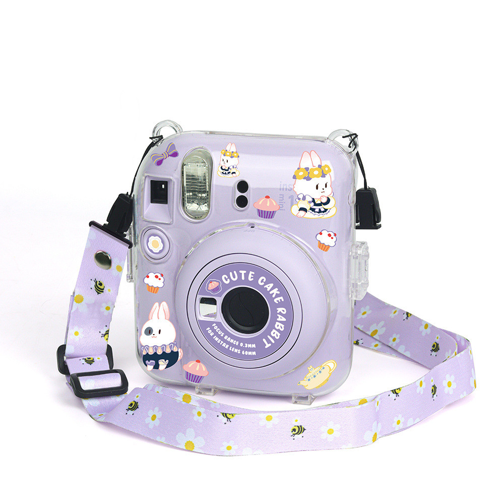 Funda transparente para cámara Fujifilm Instax Mini 12, funda protectora para bolsa de transporte con correa para el hombro, bolsa de almacenamiento de tres piezas
