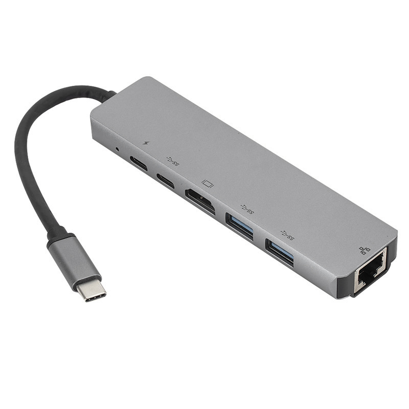 6 in 1 Usb di Tipo C centro Hdmi 4K Usb C centro A Gigabit Ethernet Rj45 Lan Adattatore per macbook pro fulmine Usb-C Porta del Caricatore Silv