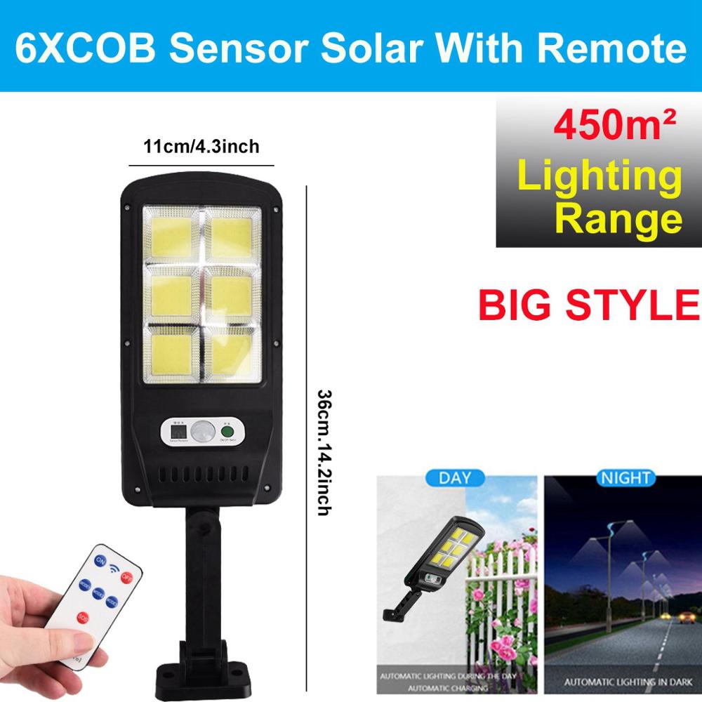 Powerful Remote Control Upgraded COB Solar Light PIR Motion Sensor IP65 Outdoor Solar Wall Street Light Waterproof Lamp: Big 6COB With RC