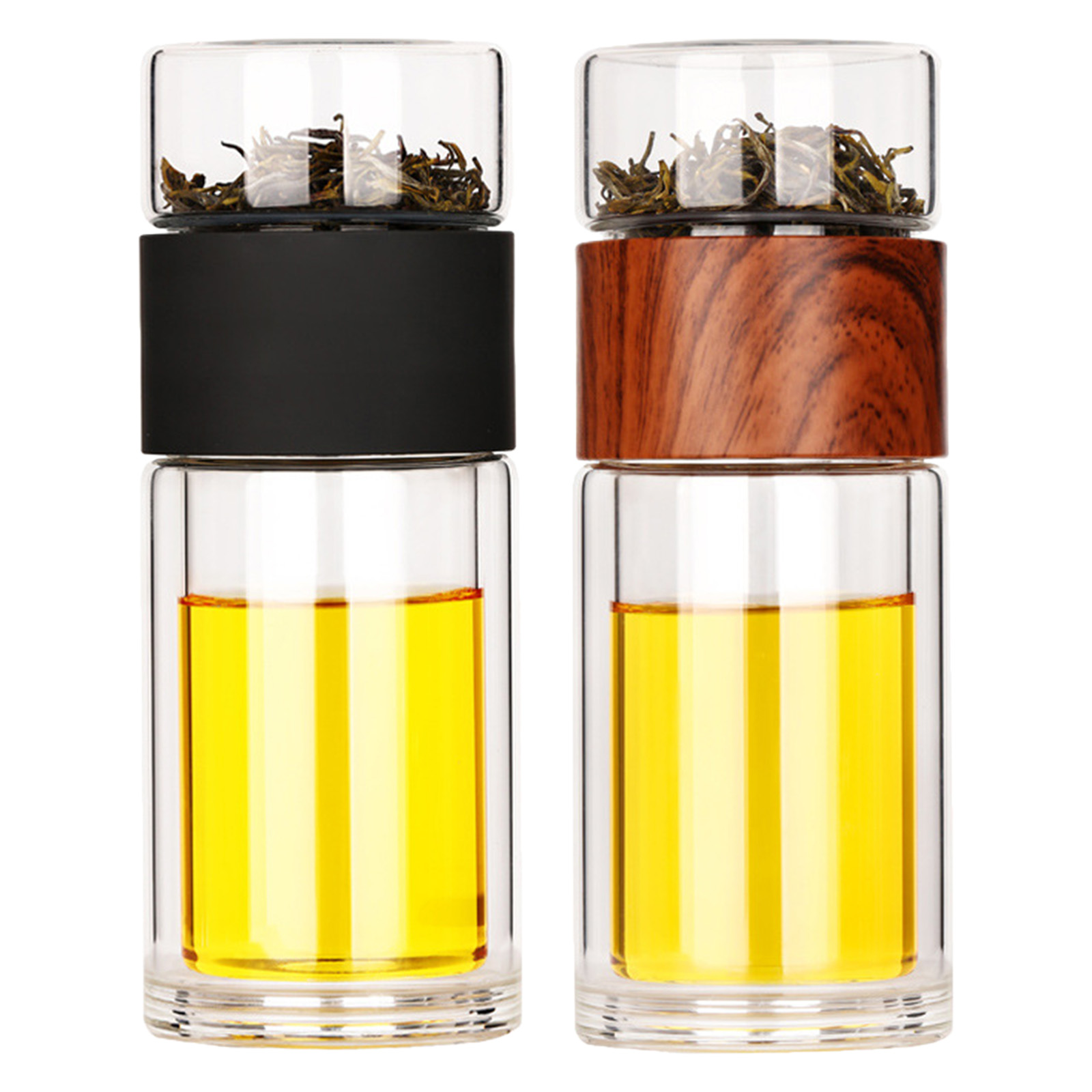 Botella de vidrio para infusiones, vaso de viaje portátil de doble pared con malla de acero inoxidable a prueba de fugas para hojas sueltas