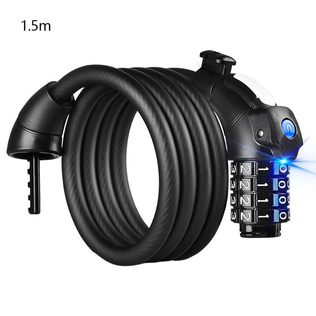 Anti-Theft Bike Lock 4 Digit Code Combination Stainless Steel Cable Spiral Bicycle Security Lock Riding Equipment MTB Bike Lock: Black 1.5m