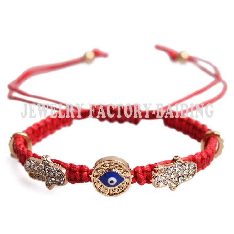 Hamsa Hand Blue Evil Eye Charms Red Rope String Gevlochten Handgemaakte Armband Voor Vrouwen Verstelbare Lengte: red