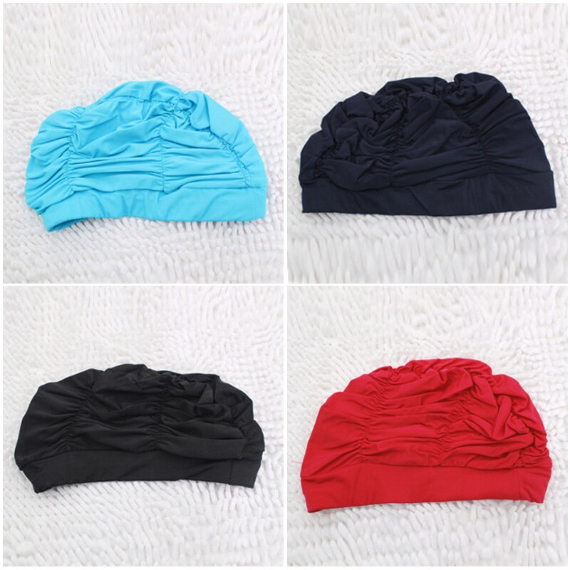 Pleated Cloth Cap Unisex Swimming Cap Soft Drape Elastic For Dreadlocks Long Hair Swim Caps Hat Women Sporty Adult Bathing Caps