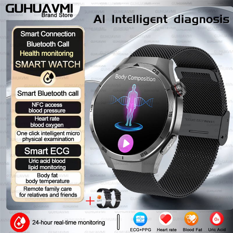2025 para HUAWEI DT5 reloj inteligente de grasa en sangre ECG oxígeno en sangre ácido úrico presión arterial monitoreo de salud reloj inteligente hombre mujer: Plata