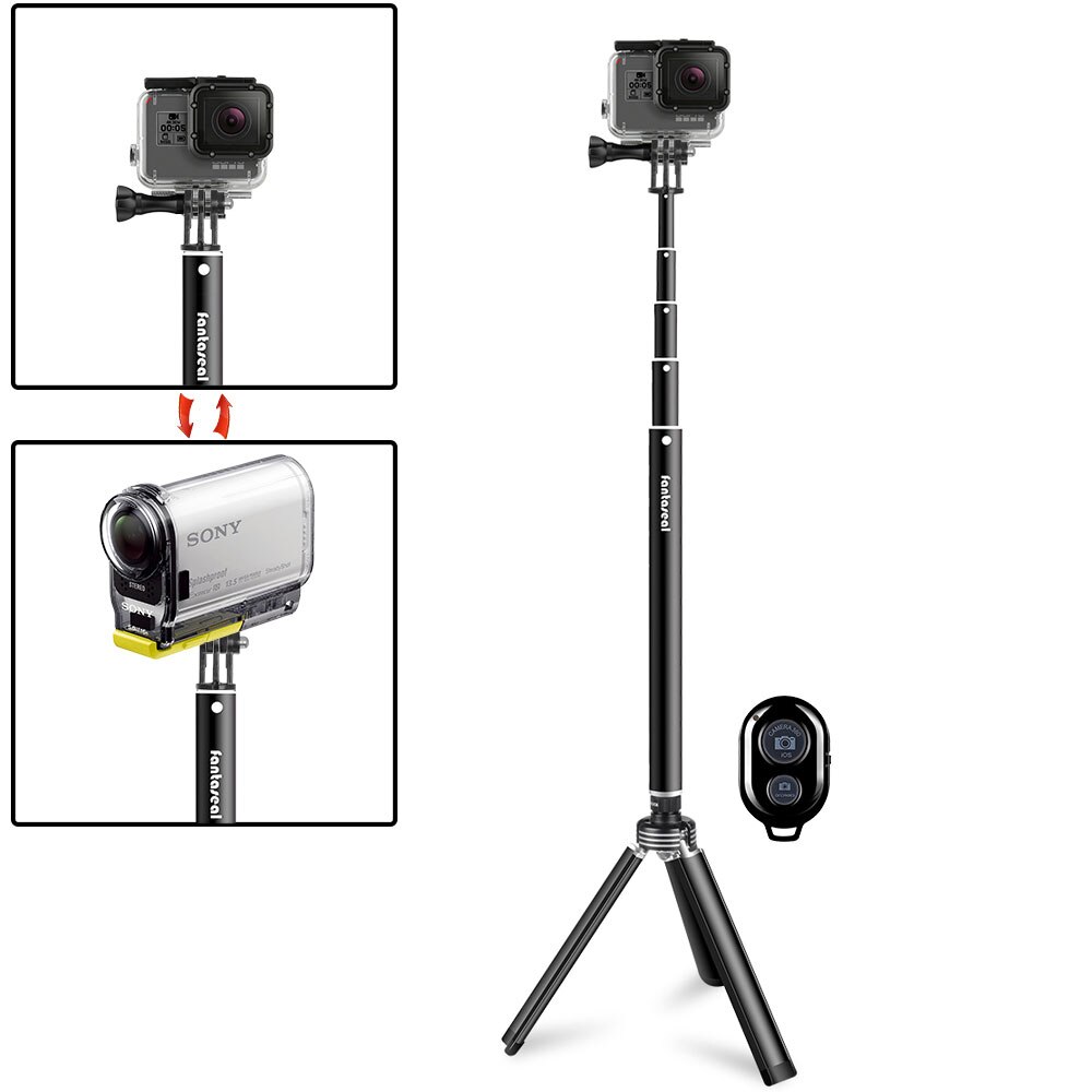 Super Lange Selfie Stok Statief Stand Hand Grip 3in1 met Draadloze Afstandsbediening Monopod Pole Voor Sport Action Camera Motion Camcorder